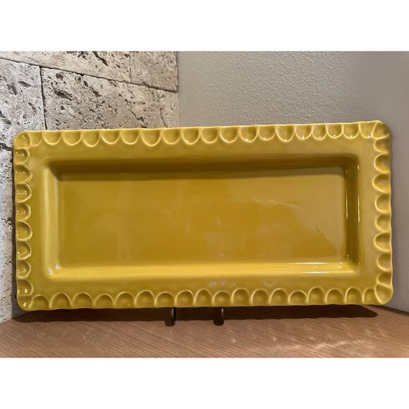 Crate & Barrel 16" Long, Scalloped Edge, Rectangular Platter, Portugal - Picture 1 of 5